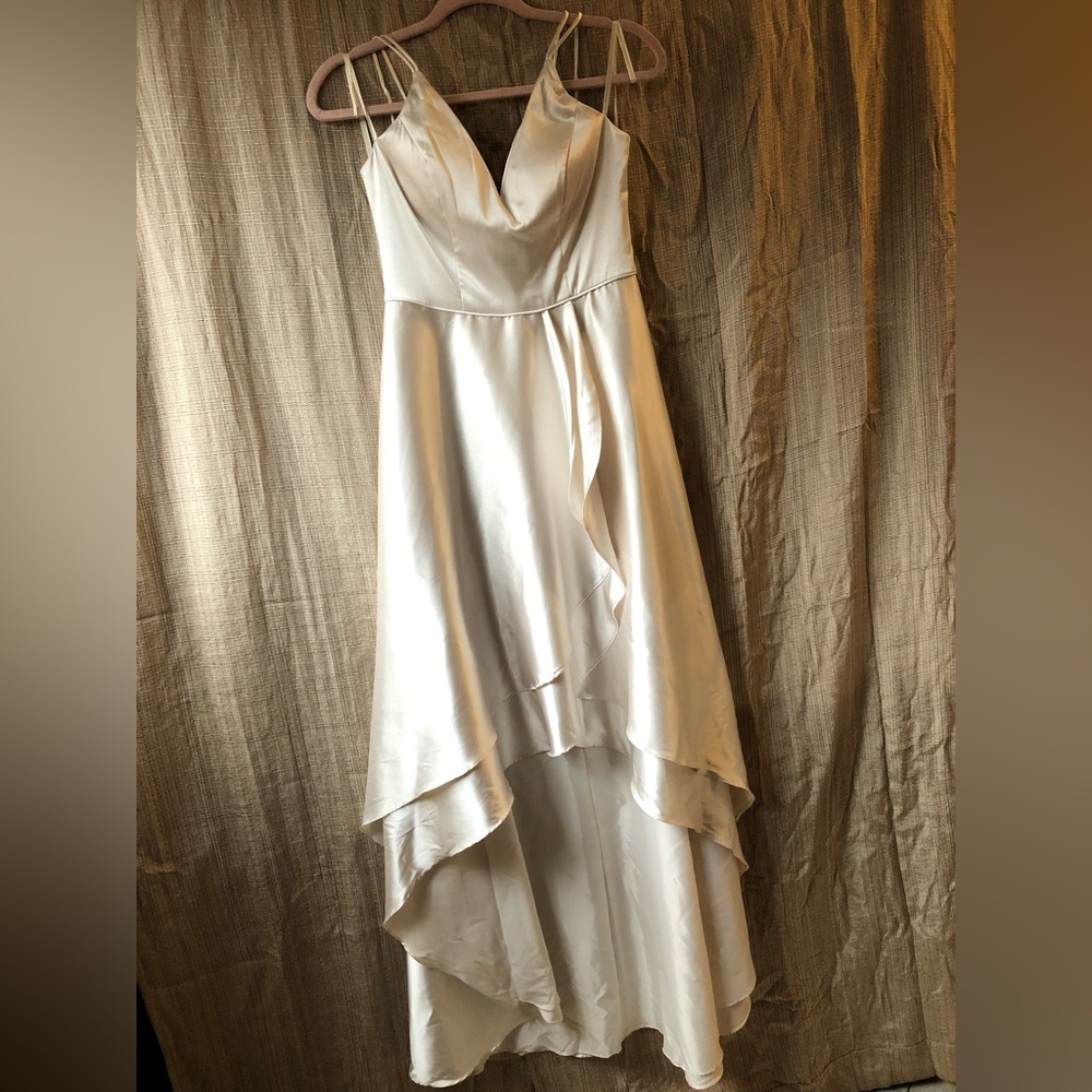 sequin hearts ivory off white high-low dress with pockets size 5